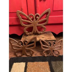 Vintage Wooden Butterflies Wall Hanging Home Decor MCM Boho Carved Design EUC